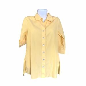 Investments Women's Yellow Wrinkle Free 3/4 Sleeve Button-Up Blouse Tunic SZ 8